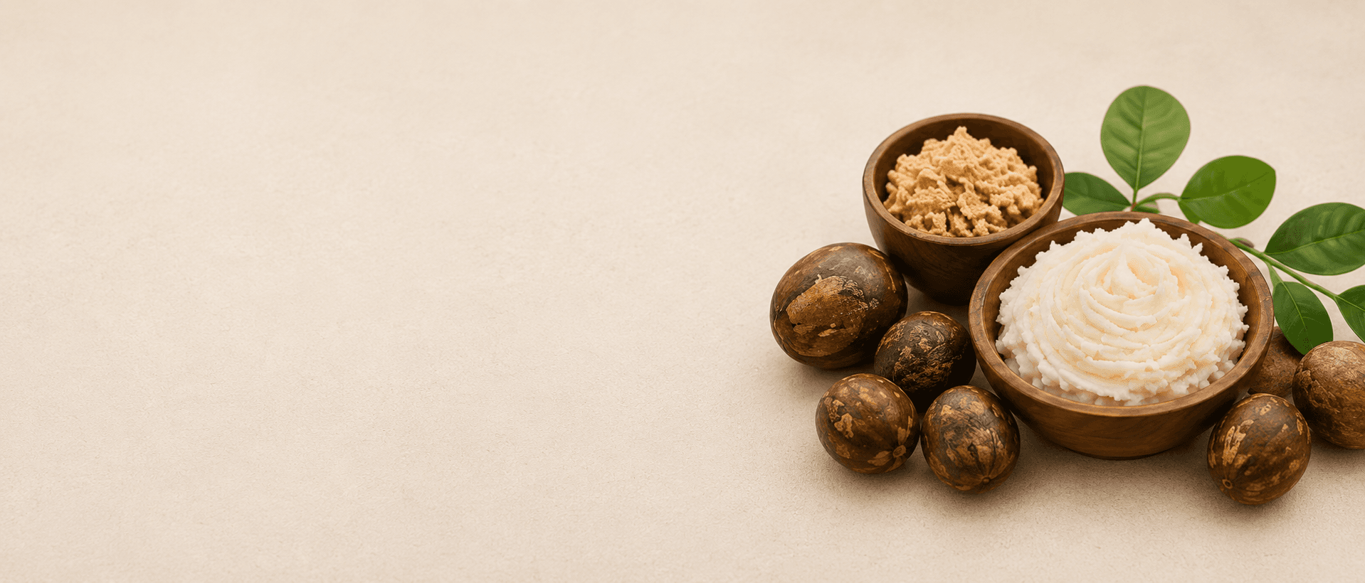 About Us Banner — Shea butter ingredients on warm plaster background