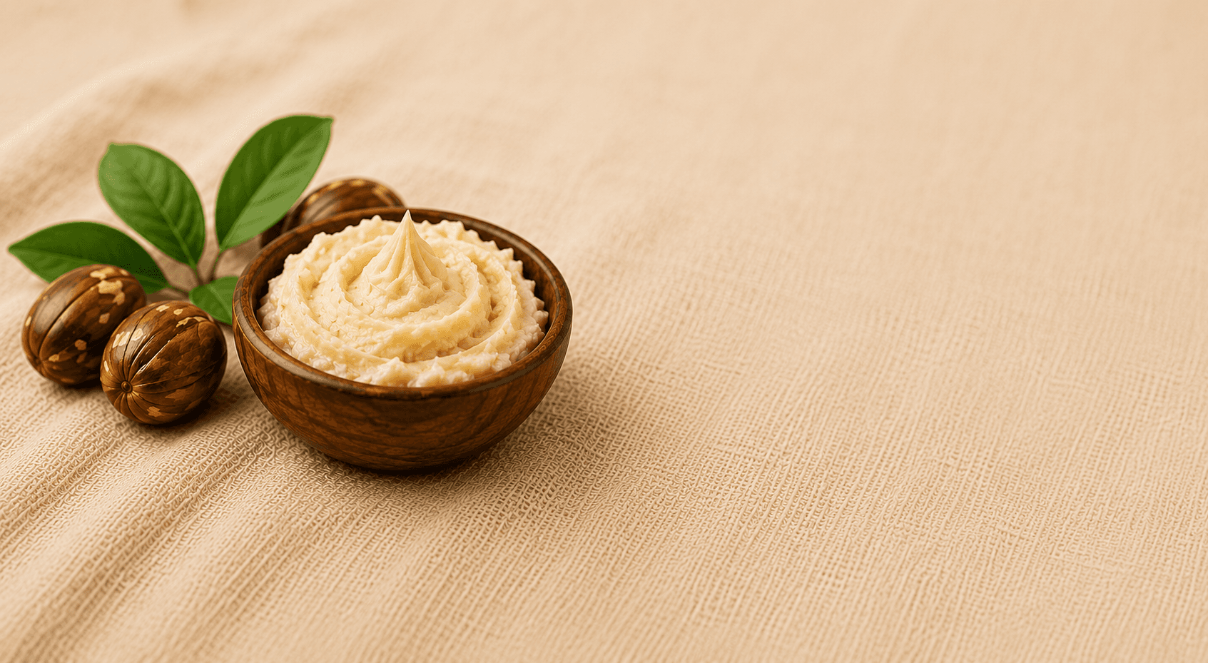 Natural shea butter with shea nuts and leaves